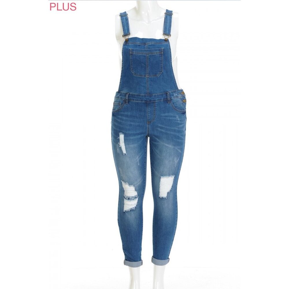 Distressed Skinny Overalls (Plus) NWT